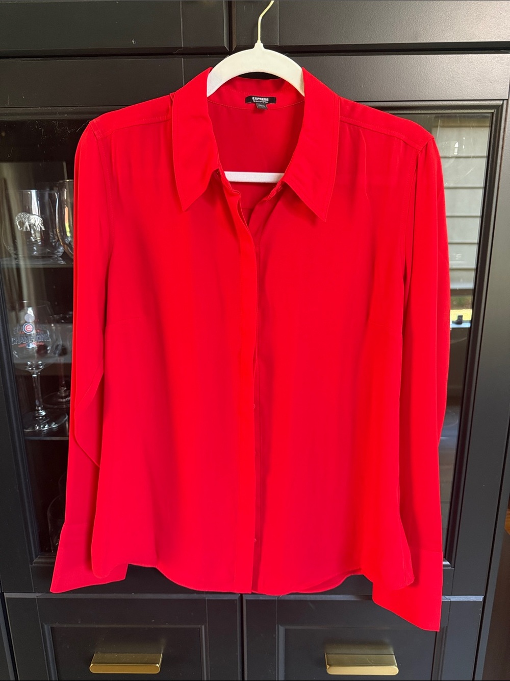 Express Red Slim Portifino Button-Down Blouse